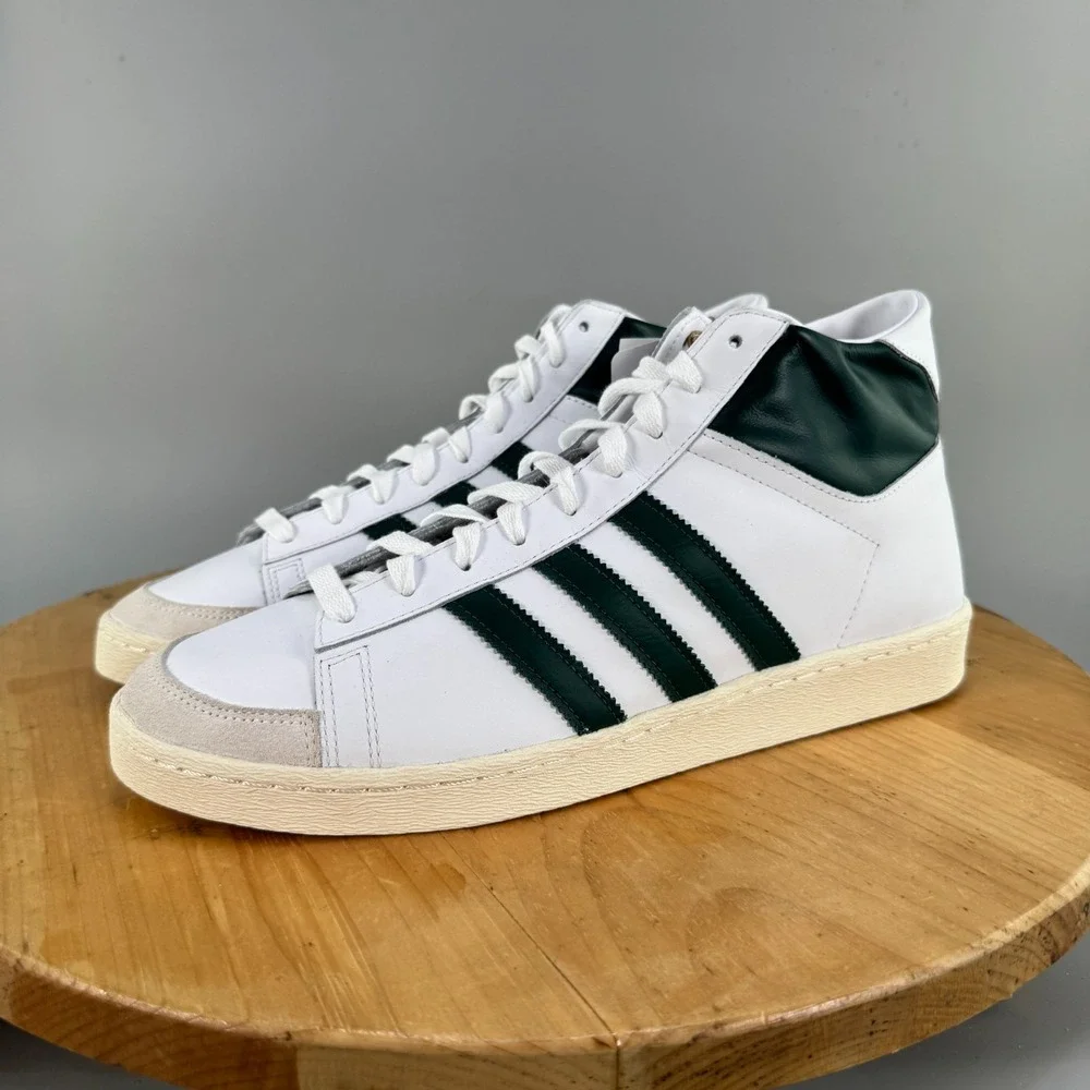 Adidas Jabbar High Mens Size 12 White Green Basketball Shoes Leather Sneaker NEW